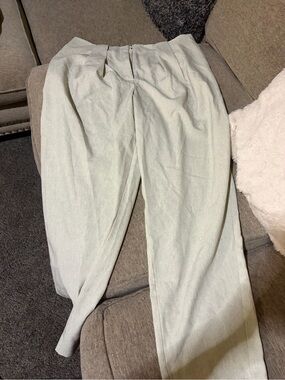 ASOS Light Cream Pleated Linen-Blend Trousers